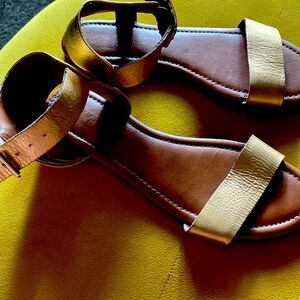 Gold leather metallic sandals size 10